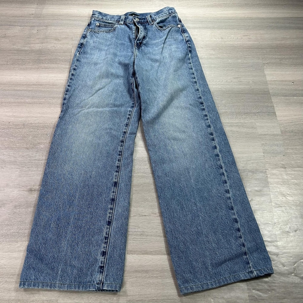 Uniqlo Jeans Girls 10 Blue Wide Leg Relaxed 100% Cotton Denim Pants Casual